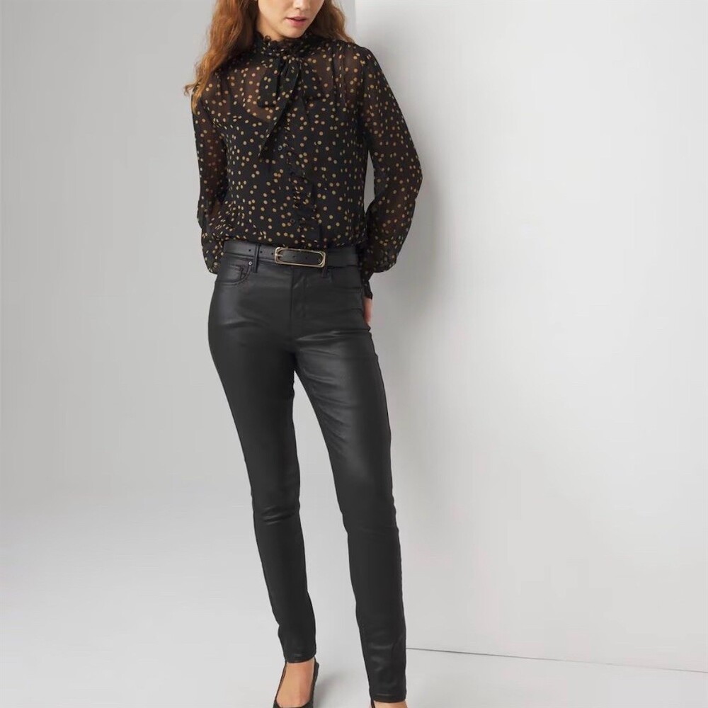 Coated Black Pants Skinny‎ WHBM Curvy Women’s Pants Size 2S Stretch